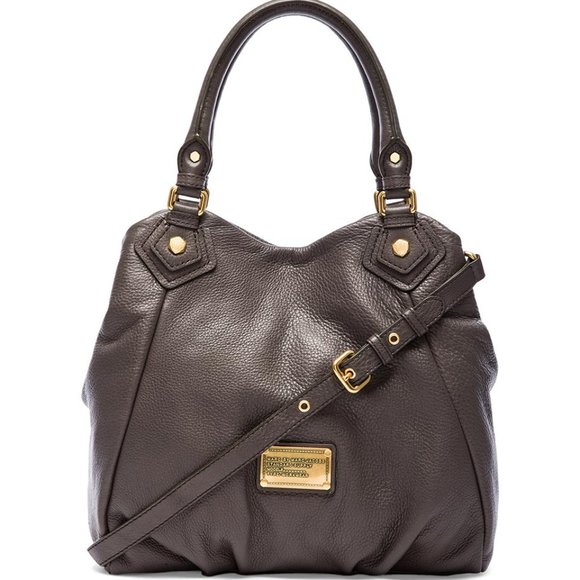 MARC JACOBS Classic Q Fran Gray Medium Slouchy Hobo Leather Satchel Tote